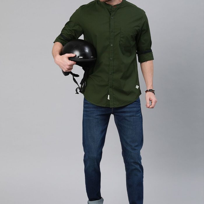 Roadster Men Olive Green Cotton Casual Shirt