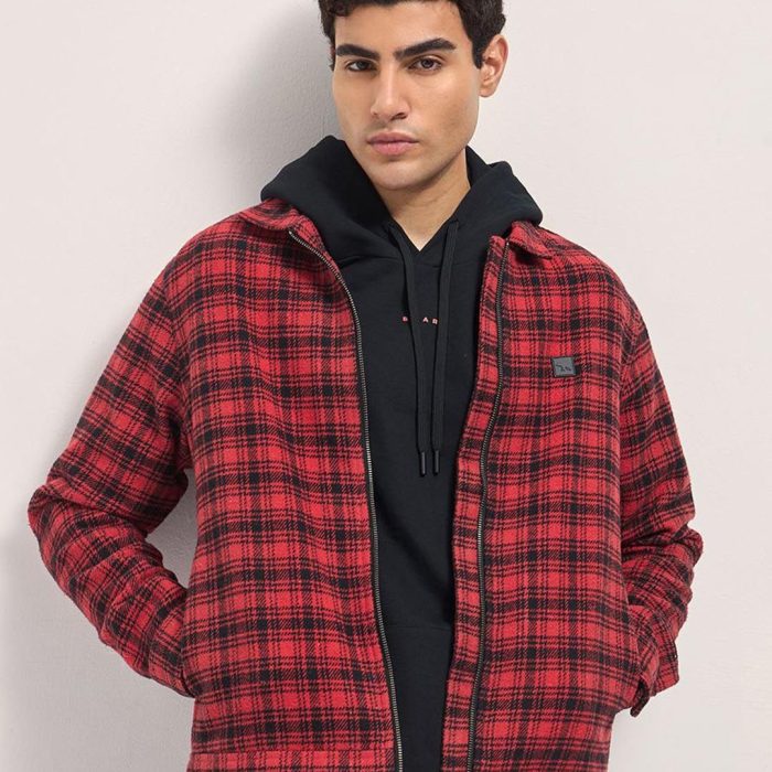 Men Checked Lightweight Outdoor Pure Cotton Bomber Jacket