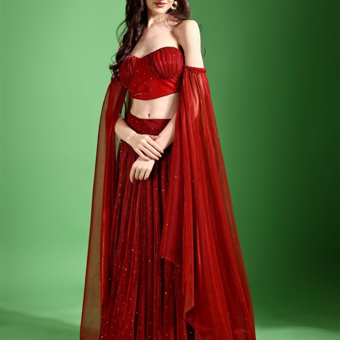 Embellished Beads and Stones Ready to Wear Lehenga & Unstitched Blouse